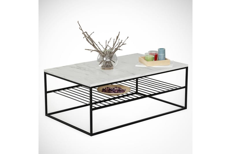 ALSBO Soffbord 95 cm med Förvaring Marmormönster Ribbor Vit/ - Möbler - Vardagsrum - Soffbord & vardagsrumsbord - Soffbord