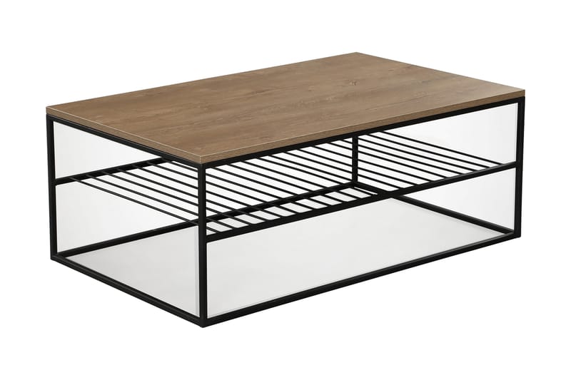 ALSBO Soffbord 95 cm med Hyllor Ribbor Brun/Svart - Brun/Ek - Möbler - Vardagsrum - Soffbord & vardagsrumsbord - Soffbord