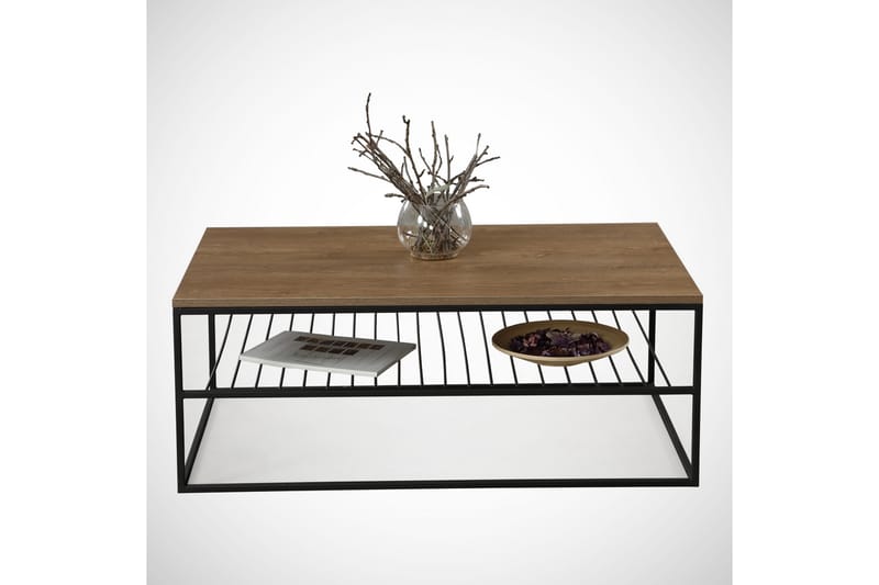 ALSBO Soffbord 95 cm med Hyllor Ribbor Brun/Svart - Brun/Ek - Möbler - Vardagsrum - Soffbord & vardagsrumsbord - Soffbord
