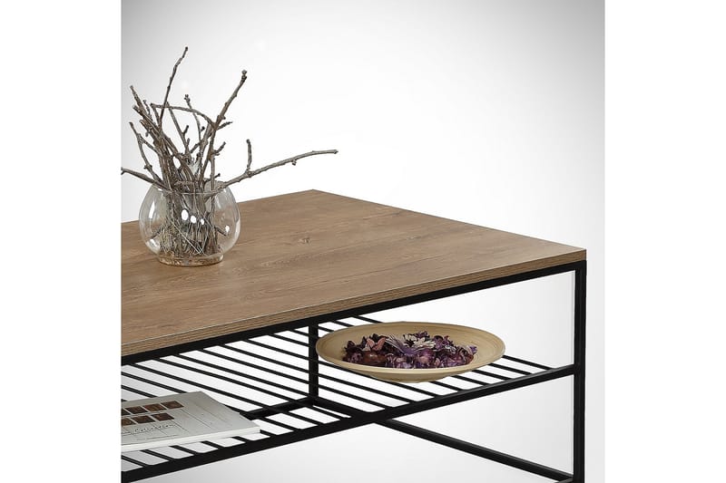 ALSBO Soffbord 95 cm med Hyllor Ribbor Brun/Svart - Brun/Ek - Möbler - Vardagsrum - Soffbord & vardagsrumsbord - Soffbord