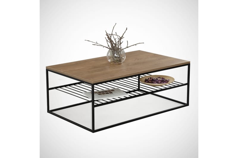 ALSBO Soffbord 95 cm med Hyllor Ribbor Brun/Svart - Brun/Ek - Möbler - Vardagsrum - Soffbord & vardagsrumsbord - Soffbord