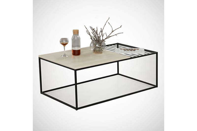 ALSBO Soffbord 95 cm Ribbor Ljusbrun/Svart - Beige - Möbler - Vardagsrum - Soffbord & vardagsrumsbord - Soffbord