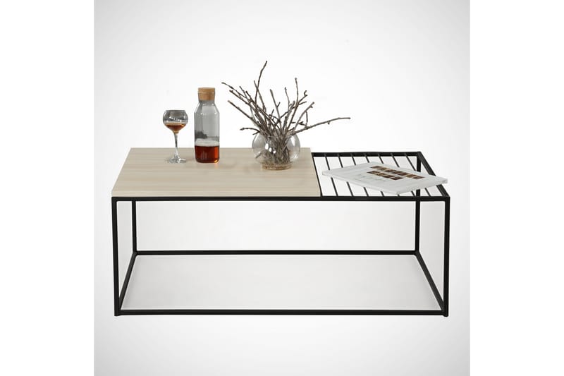 ALSBO Soffbord 95 cm Ribbor Ljusbrun/Svart - Beige - Möbler - Vardagsrum - Soffbord & vardagsrumsbord - Soffbord