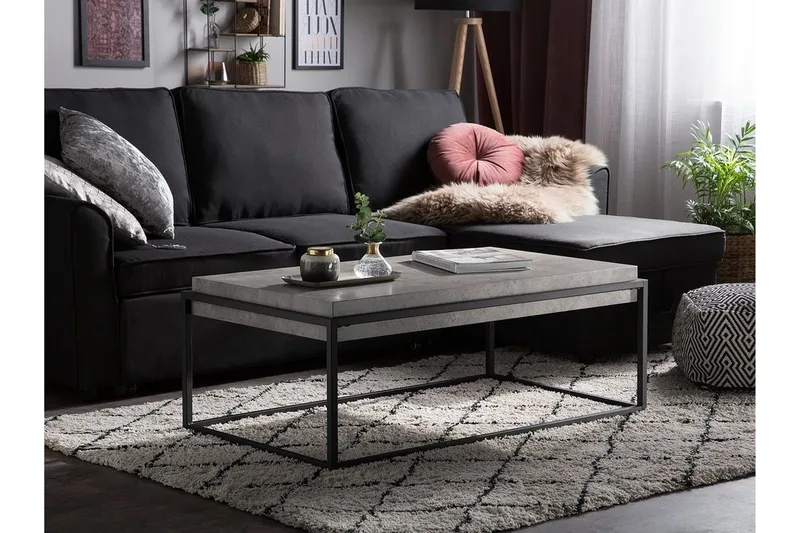 Altos Rektangulärt Soffbord 64 cm i Trä och Metall med Betongeffekt - Grå - Möbler - Vardagsrum - Soffbord & vardagsrumsbord - Soffbord