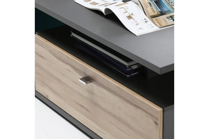 Ameysford Soffbord 120 cm med Förvaring Hylla + Låda - Grå/Brun - Möbler - Vardagsrum - Soffbord & vardagsrumsbord - Soffbord