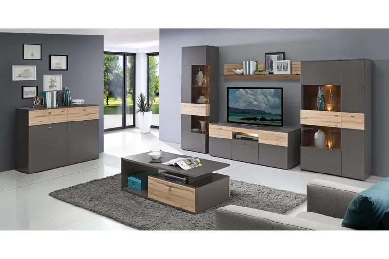 Ameysford Soffbord 120 cm med Förvaring Hylla + Låda - Grå/Brun - Möbler - Vardagsrum - Soffbord & vardagsrumsbord - Soffbord