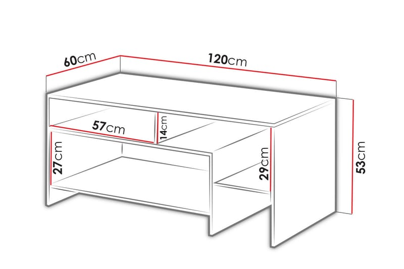 ARTSKOF Soffbord 120 cm med Förvaring Hyllor Vit/Ekfärg - Beige/Vit - Soffbord - Bord