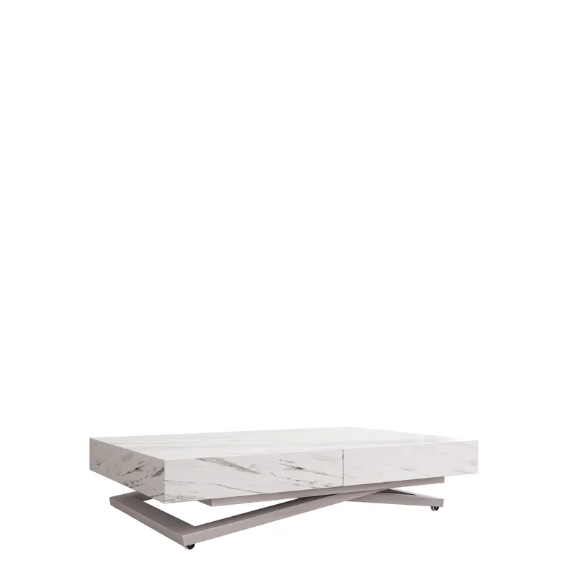 Avendi Soffbord 120 cm, Silver, vit marmor