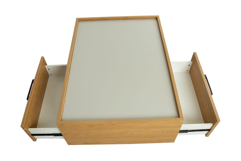 BADSEY Soffbord 98 cm med Förvaring Lådor + Hyllor Ekfärg/Gr - Soffbord - Bord