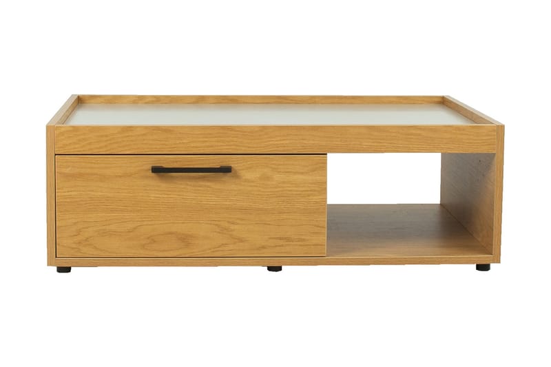 BADSEY Soffbord 98 cm med Förvaring Lådor + Hyllor Ekfärg/Gr - Bord - Soffbord