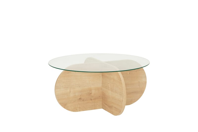 Bengul 75 cm Runt Soffbord i Glas med Träunderrede - Klar - Möbler - Vardagsrum - Soffbord & vardagsrumsbord - Soffbord