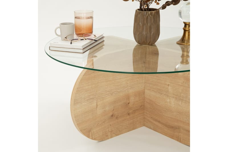 Bengul 75 cm Runt Soffbord i Glas med Träunderrede - Klar - Möbler - Vardagsrum - Soffbord & vardagsrumsbord - Soffbord