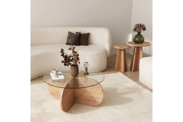 Bengul 75 cm Runt Soffbord i Glas med Träunderrede - Klar - Möbler - Vardagsrum - Soffbord & vardagsrumsbord - Soffbord