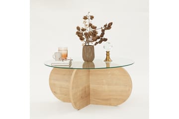 Bengul 75 cm Runt Soffbord i Glas med Träunderrede - Klar - Möbler - Vardagsrum - Soffbord & vardagsrumsbord - Soffbord