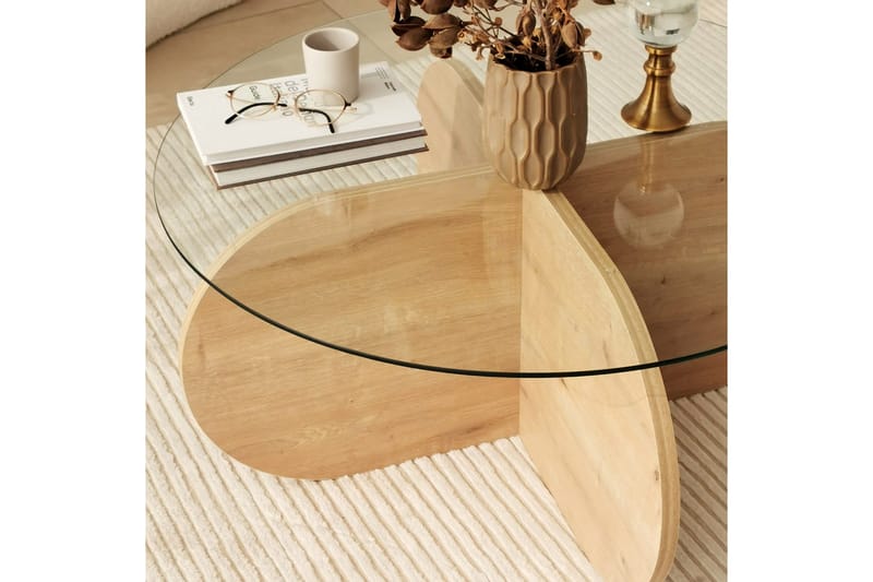 Bengul 75 cm Runt Soffbord i Glas med Träunderrede - Klar - Möbler - Vardagsrum - Soffbord & vardagsrumsbord - Soffbord