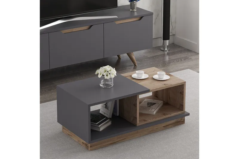 Broceni Soffbord 90 cm med Förvaring Hyllor - Antracit/Natur - Möbler - Vardagsrum - Soffbord & vardagsrumsbord - Soffbord