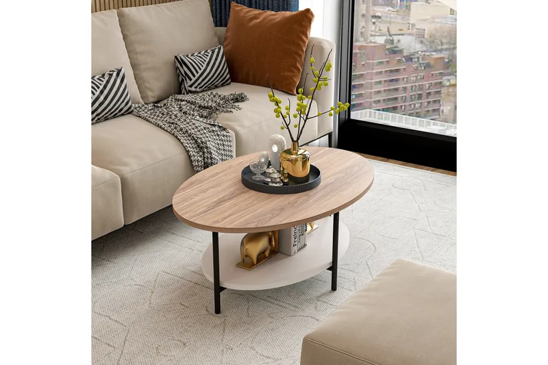Burata Soffbord 90 cm - Ek/Vit - Möbler - Vardagsrum - Soffbord & vardagsrumsbord - Soffbord
