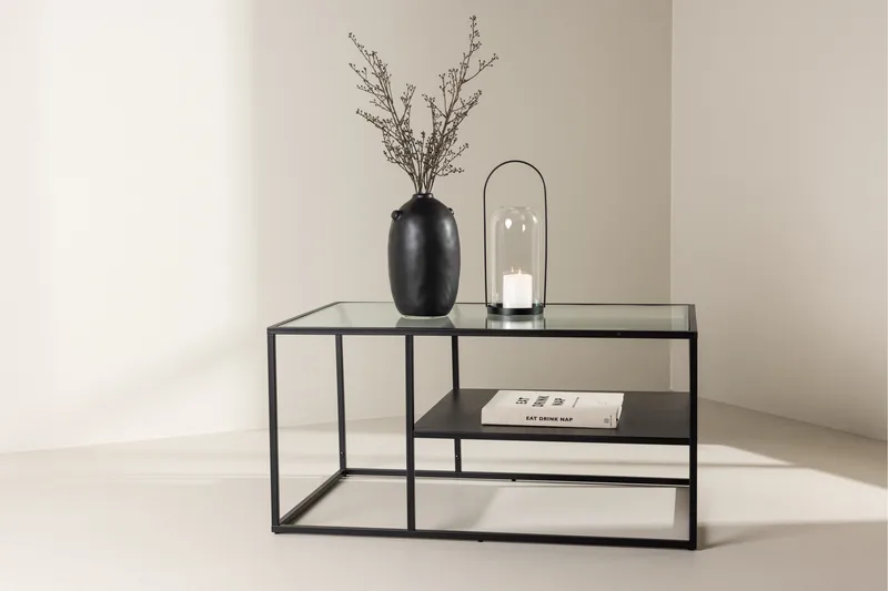 Campinas Rektangulärt Soffbord med Hylla i Glas och Metall - Genomskinlig - Möbler - Vardagsrum - Soffbord & vardagsrumsbord - Soffbord