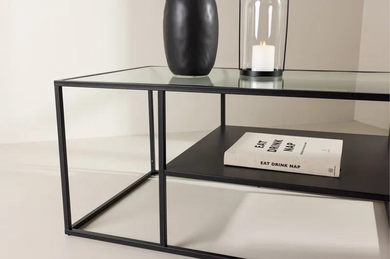 Campinas Rektangulärt Soffbord med Hylla i Glas och Metall - Genomskinlig - Möbler - Vardagsrum - Soffbord & vardagsrumsbord - Soffbord