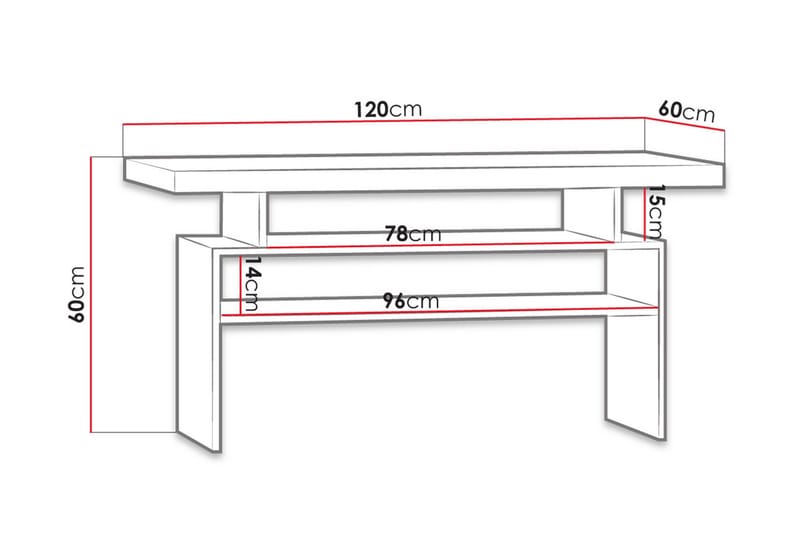 Castillia Soffbord 120 cm med Förvaring Hyllor - Ljus Ask - Möbler - Vardagsrum - Soffbord & vardagsrumsbord - Soffbord