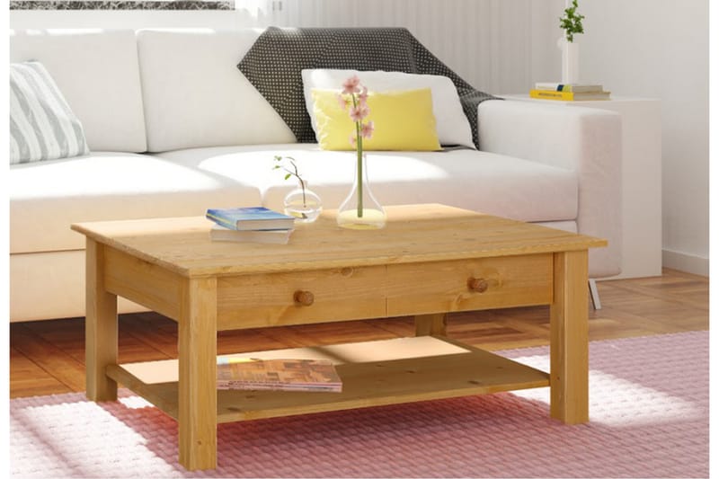 CERVENS Soffbord 100 cm med Förvaring Lådor + Hylla Brun - Möbler - Vardagsrum - Soffbord & vardagsrumsbord - Soffbord