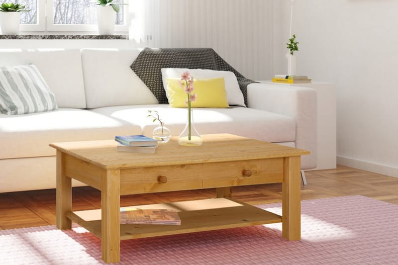 CERVENS Soffbord 100 cm med Förvaring Lådor + Hylla Brun - Möbler - Vardagsrum - Soffbord & vardagsrumsbord - Soffbord