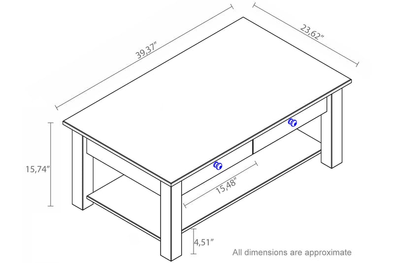 CERVENS Soffbord 100 cm med Förvaring Lådor + Hylla Svart - Soffbord - Bord