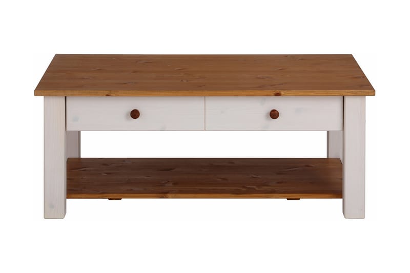 CERVENS Soffbord 100 cm med Förvaring Lådor + Hylla Vit/Brun - Möbler - Vardagsrum - Soffbord & vardagsrumsbord - Soffbord