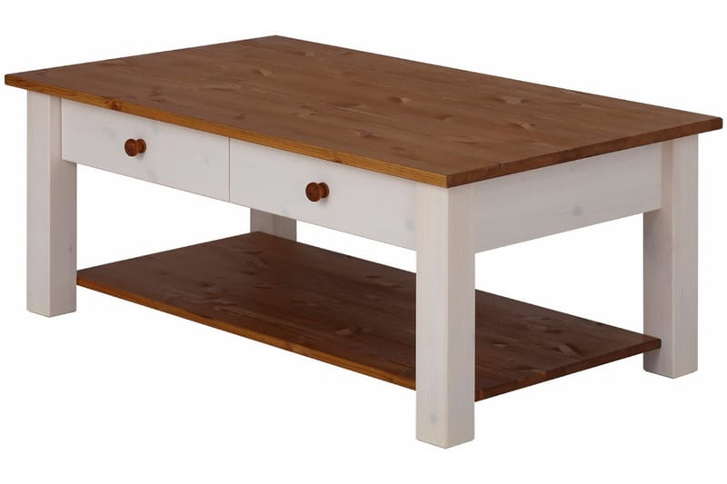 CERVENS Soffbord 100 cm med Förvaring Lådor + Hylla Vit/Brun - Möbler - Vardagsrum - Soffbord & vardagsrumsbord - Soffbord