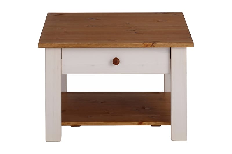 CERVENS Soffbord 60 cm med Förvaring Låda + Hylla Vit/Brun - Möbler - Vardagsrum - Soffbord & vardagsrumsbord - Soffbord