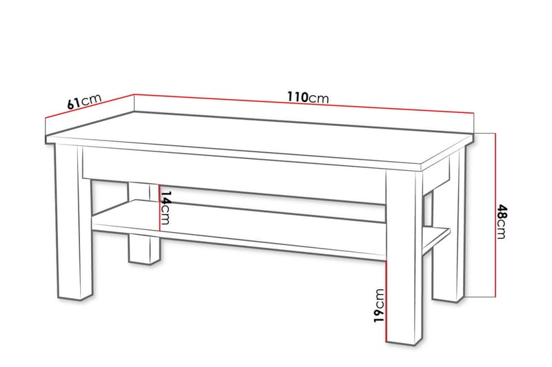 CEZAN Soffbord 110 cm med Förvaring Hylla Beige/Grå - Beige/Grå - Soffbord - Bord