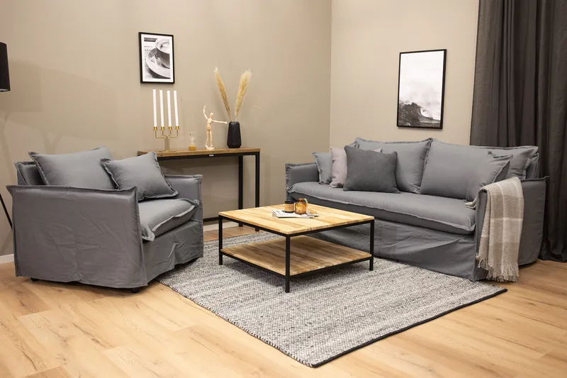 Cirebon Soffbord 80 cm med Förvaring Hylla, Brun/Svart