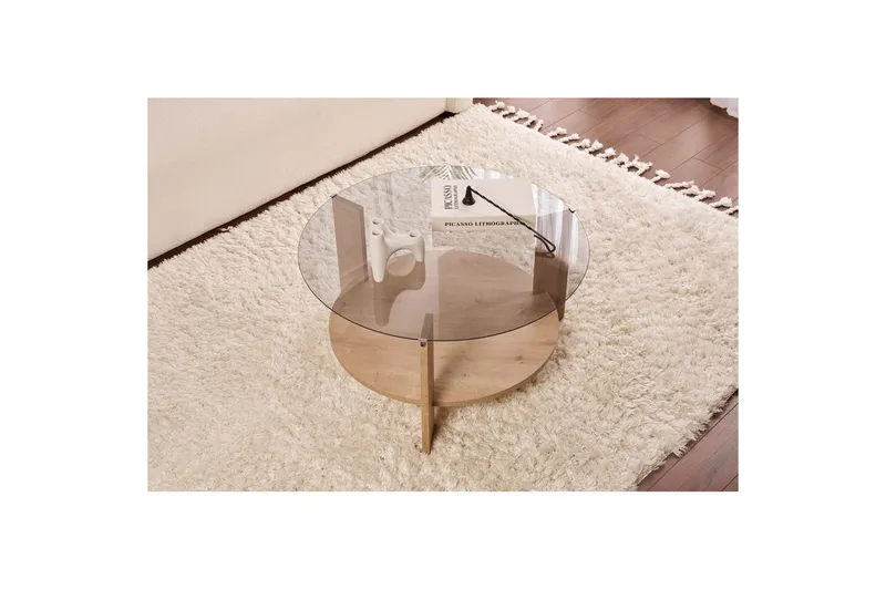 Soffbord Clara 75 cm med Glasskiva - Safir Ek / Rök - Möbler - Vardagsrum - Soffbord & vardagsrumsbord - Soffbord