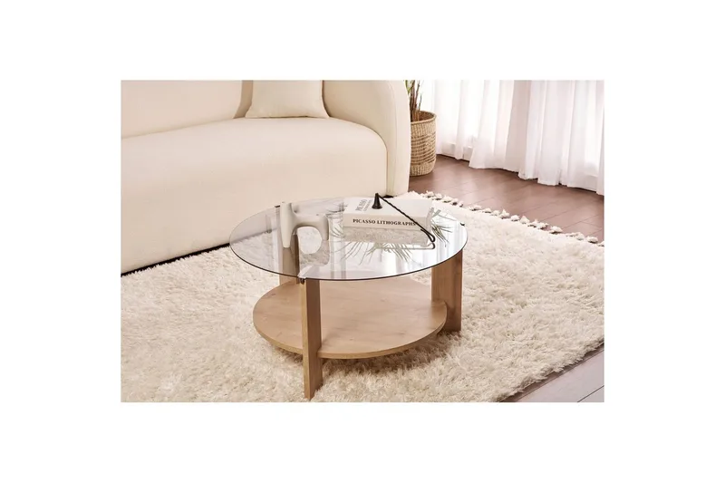 Soffbord Clara 75 cm med Glasskiva - Safir Ek / Rök - Möbler - Vardagsrum - Soffbord & vardagsrumsbord - Soffbord