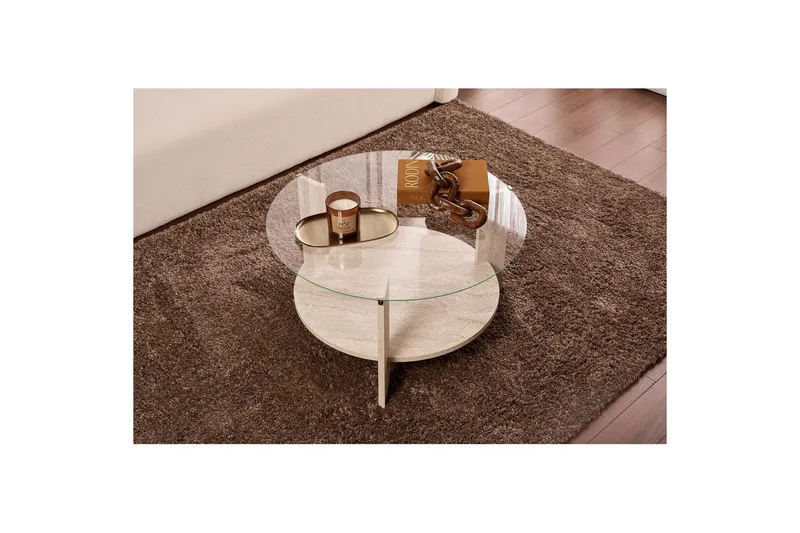 Soffbord Clara 75 cm med Glasskiva - Travertin / Transparent - Möbler - Vardagsrum - Soffbord & vardagsrumsbord - Soffbord