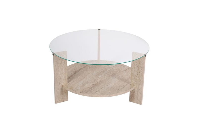 Soffbord Clara 75 cm med Glasskiva - Travertin / Transparent - Möbler - Vardagsrum - Soffbord & vardagsrumsbord - Soffbord