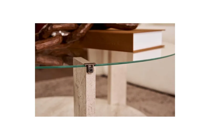 Soffbord Clara 75 cm med Glasskiva - Travertin / Transparent - Möbler - Vardagsrum - Soffbord & vardagsrumsbord - Soffbord
