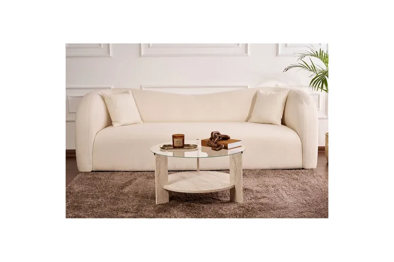 Soffbord Clara 75 cm med Glasskiva - Travertin / Transparent - Möbler - Vardagsrum - Soffbord & vardagsrumsbord - Soffbord