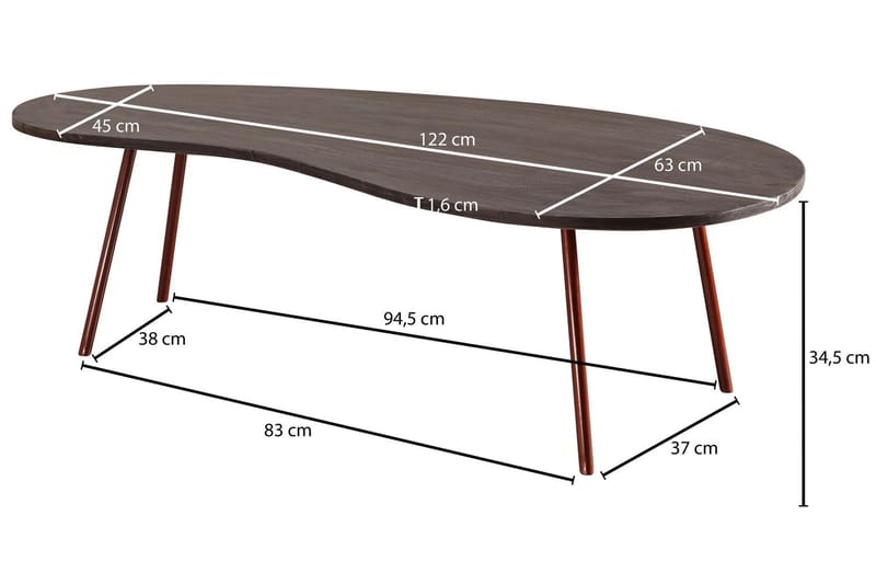 Corkrean Soffbord 122 cm Njurformat - Massivt Trä/Mörkgrå/Koppar - Möbler - Vardagsrum - Soffbord & vardagsrumsbord - Soffbord