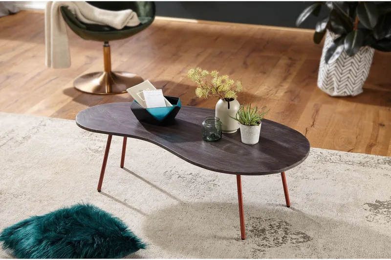 Corkrean Soffbord 122 cm Njurformat - Massivt Trä/Mörkgrå/Koppar - Möbler - Vardagsrum - Soffbord & vardagsrumsbord - Soffbord