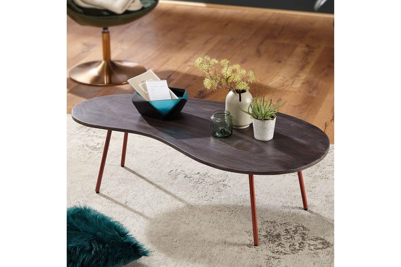 Corkrean Soffbord 122 cm Njurformat - Massivt Trä/Mörkgrå/Koppar - Möbler - Vardagsrum - Soffbord & vardagsrumsbord - Soffbord