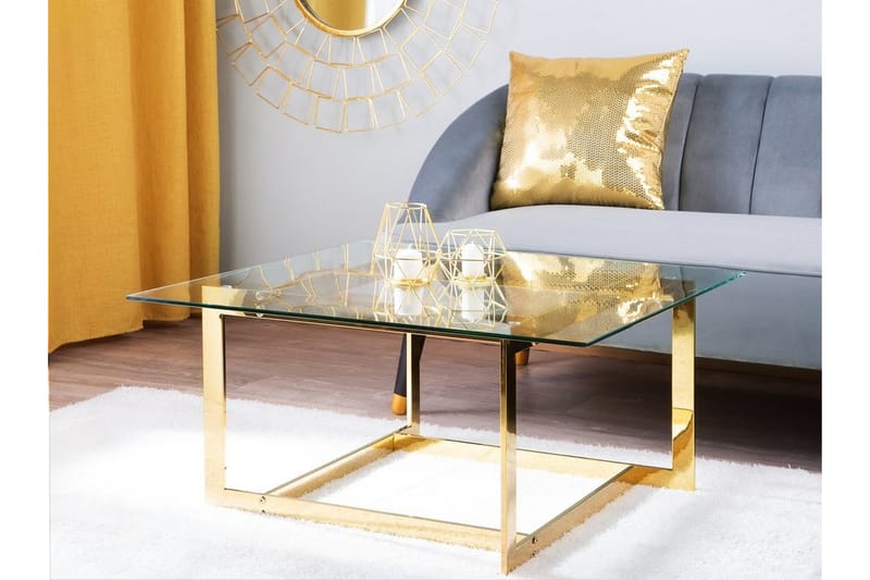 Crystal 80 cm Kvadratiskt Soffbord med Geometriskt Underrede i Glas - Klar - Möbler - Vardagsrum - Soffbord & vardagsrumsbord - Soffbord