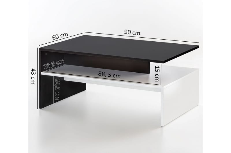 DALGINROSS Soffbord 90 cm med Förvaring Hylla Svart/Vit - Soffbord - Bord
