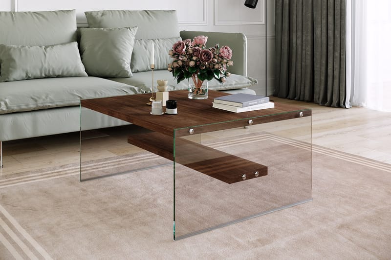 DELARYD Soffbord 75 cm med Förvaring Hylla Glas/Brun - Möbler - Vardagsrum - Soffbord & vardagsrumsbord - Soffbord