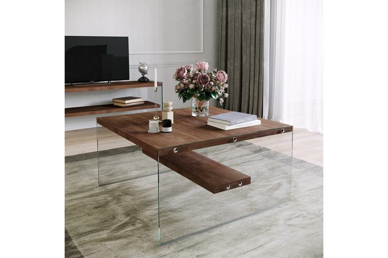DELARYD Soffbord 75 cm med Förvaring Hylla Glas/Brun - Möbler - Vardagsrum - Soffbord & vardagsrumsbord - Soffbord