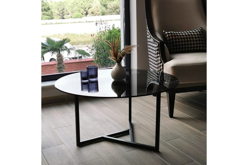 DELARYD Soffbord 75 cm Runt X-formade Ben Glas/Grå/Svart - Grå - Möbler - Vardagsrum - Soffbord & vardagsrumsbord - Soffbord