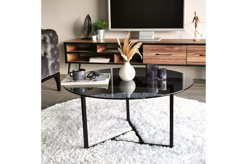 DELARYD Soffbord 75 cm Runt X-formade Ben Glas/Grå/Svart - Grå - Möbler - Vardagsrum - Soffbord & vardagsrumsbord - Soffbord