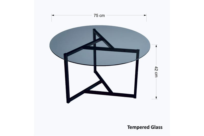 DELARYD Soffbord 75 cm Runt X-formade Ben Glas/Grå/Svart - Grå - Möbler - Vardagsrum - Soffbord & vardagsrumsbord - Soffbord