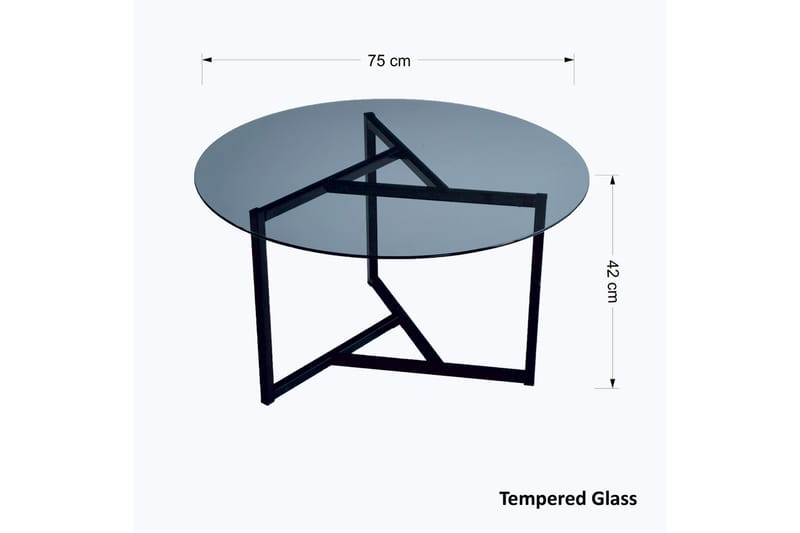 DELARYD Soffbord 75 cm Runt X-formade Ben Glas/Grå/Svart - Grå - Soffbord - Bord