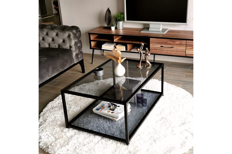 DELARYD Soffbord 90 cm med Förvaring Hylla Glas/Rökfärgad/Sv - Möbler - Vardagsrum - Soffbord & vardagsrumsbord - Soffbord